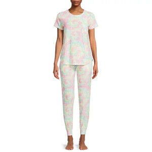 Jaclyn Intimates Women's Terry T-Shirt & Joggers PJ Pajama 2pc Set Pink Size L